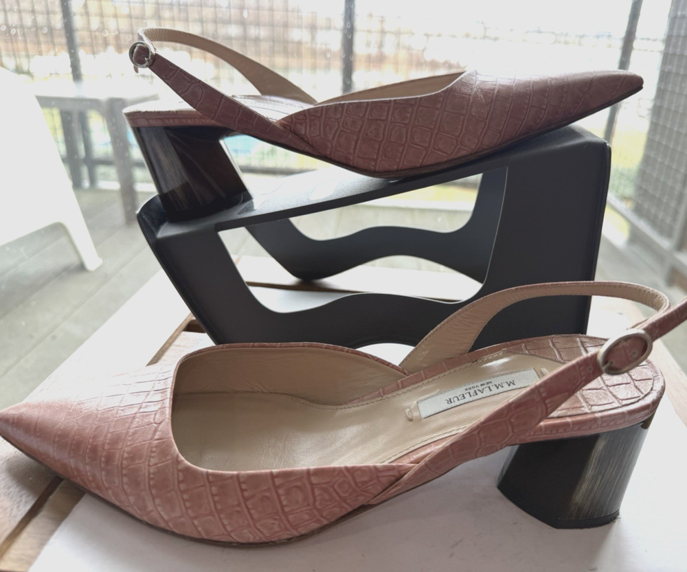 M.M.LaFleur Statement heel pink Croc leather slingback Sandals Sz-9-9.5 /40 EU